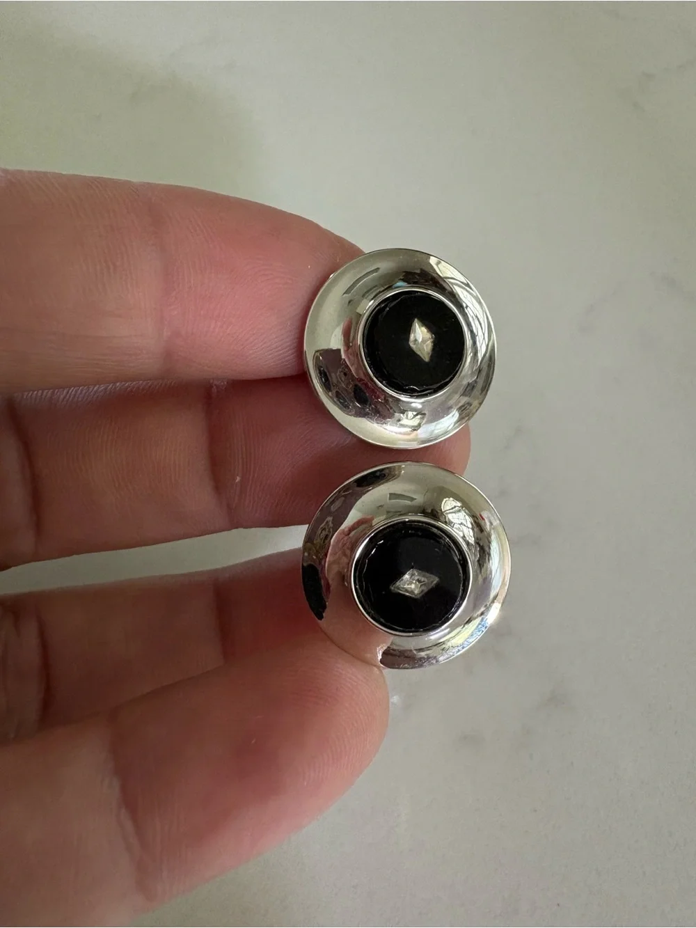 Silver Cufflinks with Black Stone